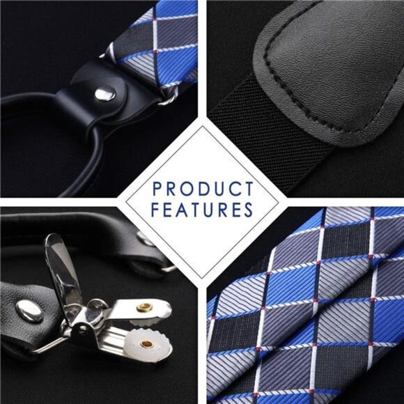 HISDERN Bow Tie and Suspenders for Men Suspender and Bowtie Handkerchief Set - Picture 4 of 14